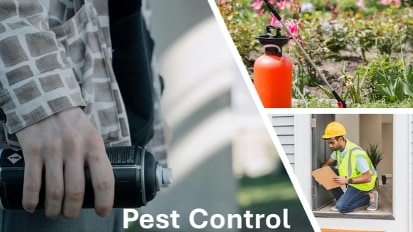 a collage of pest control products.