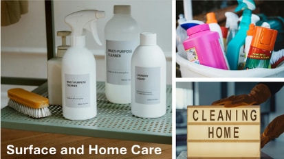 an assortment of home cleaning products.